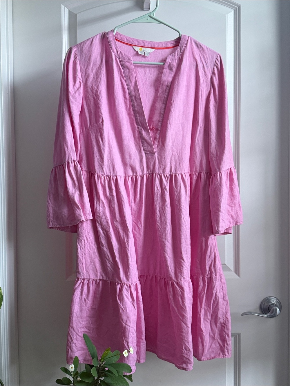 Boden Pink Tiered Linen Dress